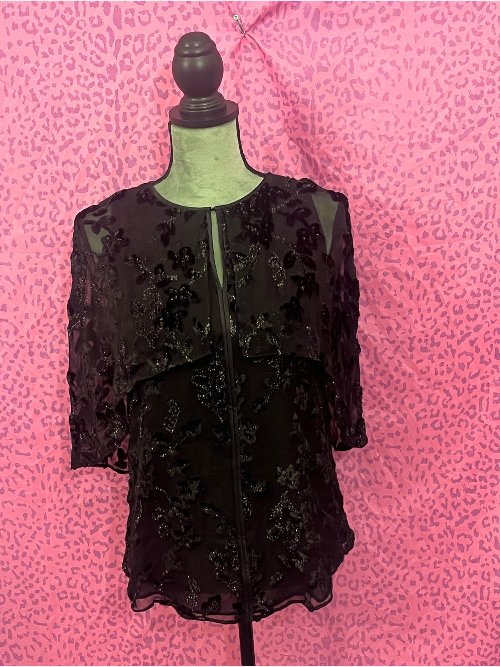 Black Sheer Cape Overlay Blouse